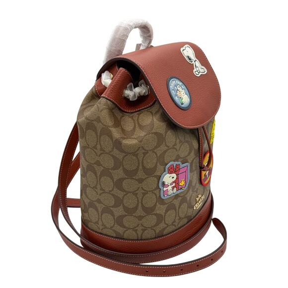 Coach X Peanuts Dempsey Drawstring Backpack*Signature Canvas With Patches*BNWT - Picture 3 of 8